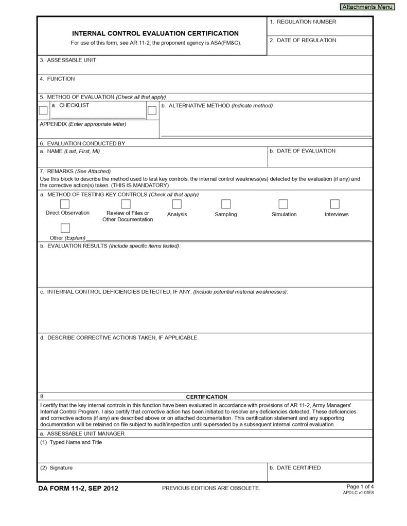 DA FORM 11-2 - Internal Control Evaluation Certification_page-0001