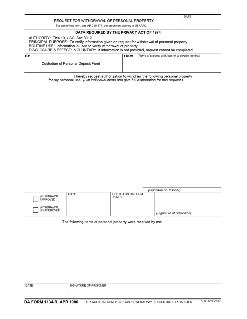 DA FORM 1134-R - Request For Withdrawal Of Personal Property (LRA)_page-0001