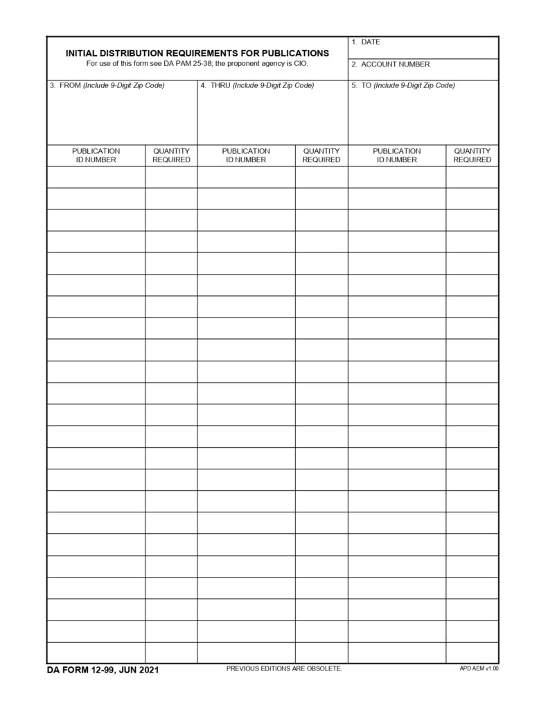 DA FORM 12-99 - Initial Distribution Requirements For Publications_page-0001