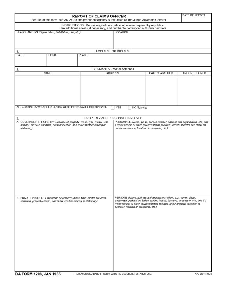 DA FORM 1208 - Report Of Claims Officer_page-0001