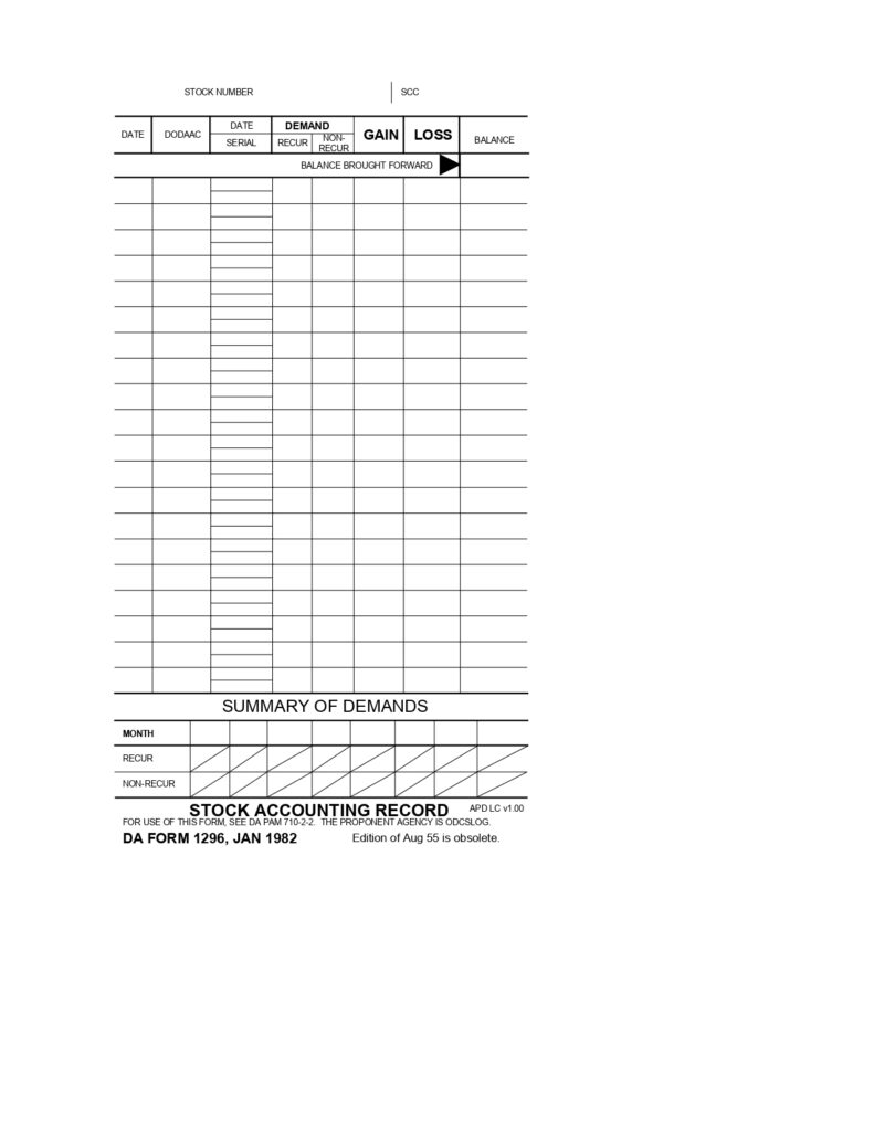 DA FORM 1296 - Stock Accounting Record_page-0001