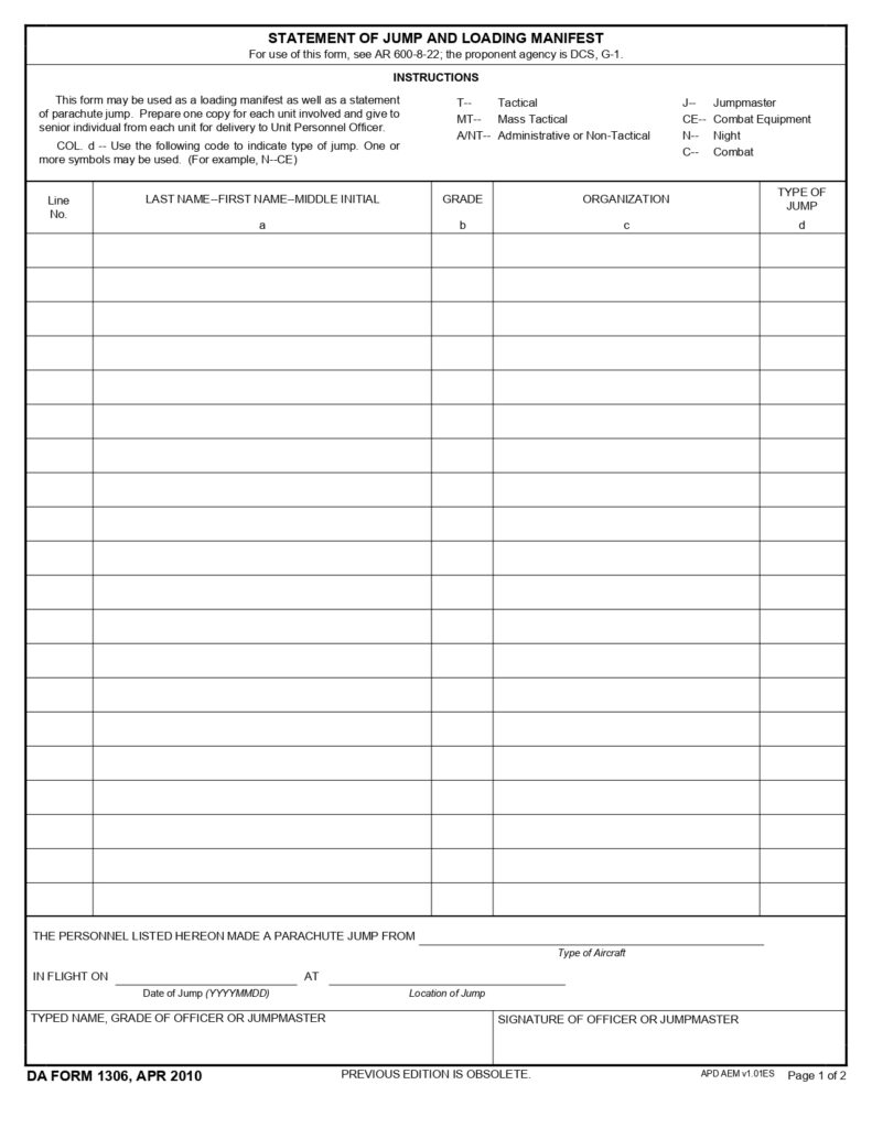 DA FORM 1306 - Statement Of Jump And Loading Manifest_page-0001