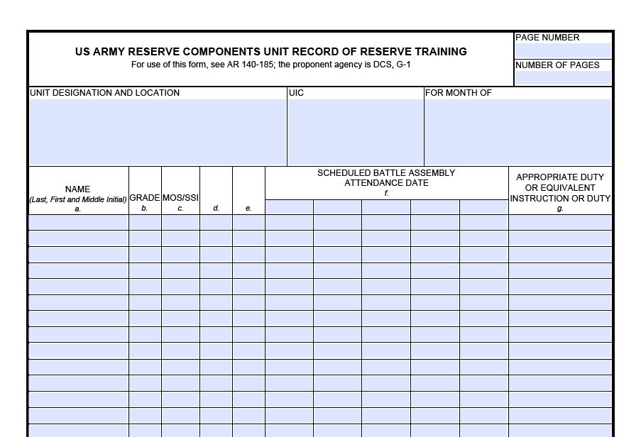 DA FORM 1379 - Us Army Reserve Components Unit Record Of Reserve Training