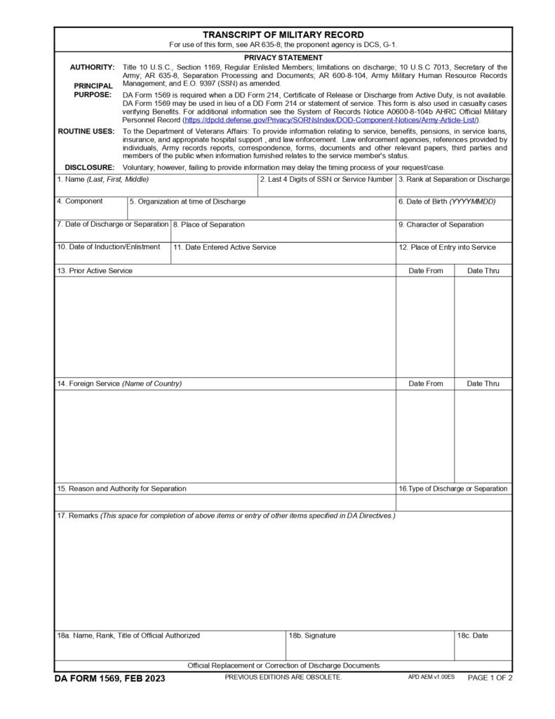 DA FORM 1569 - Transcript Of Military Record_page-0001