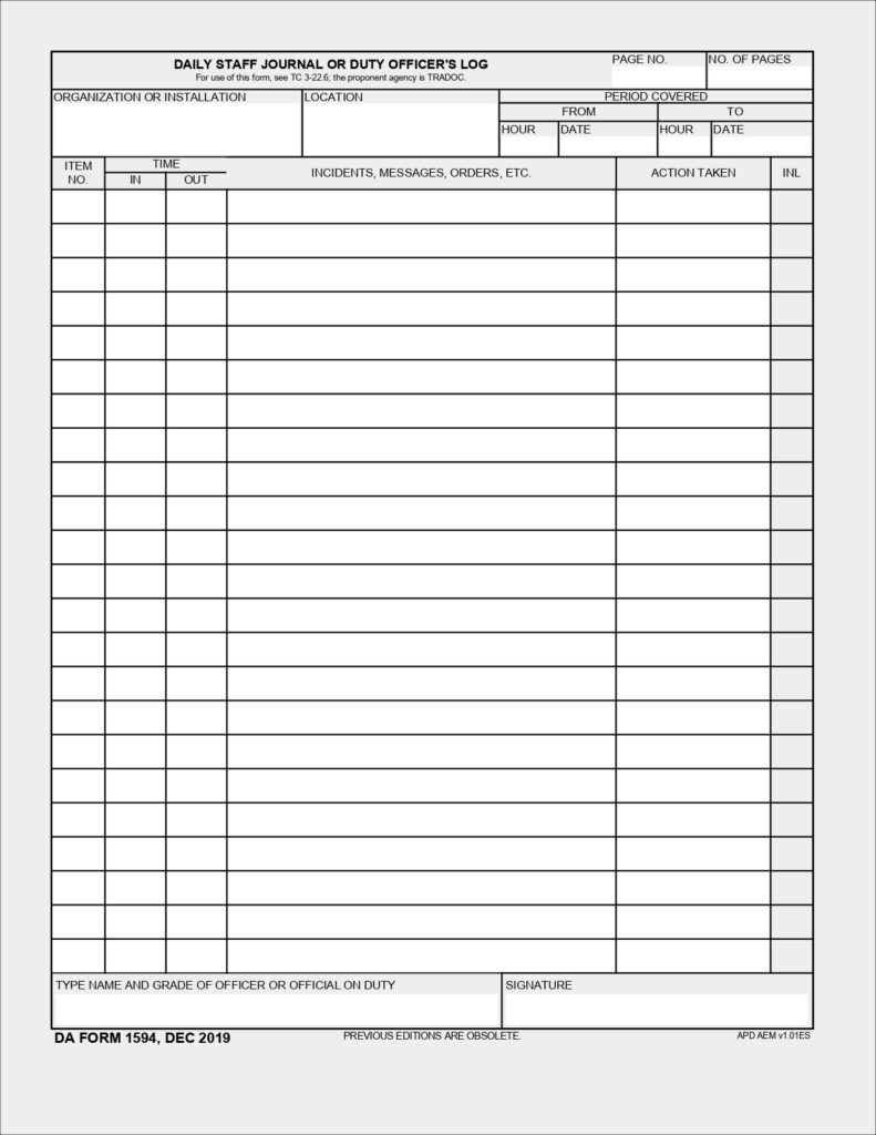 DA FORM 1594 - Daily Staff Journal Or Duty Officer's Log_page-0001