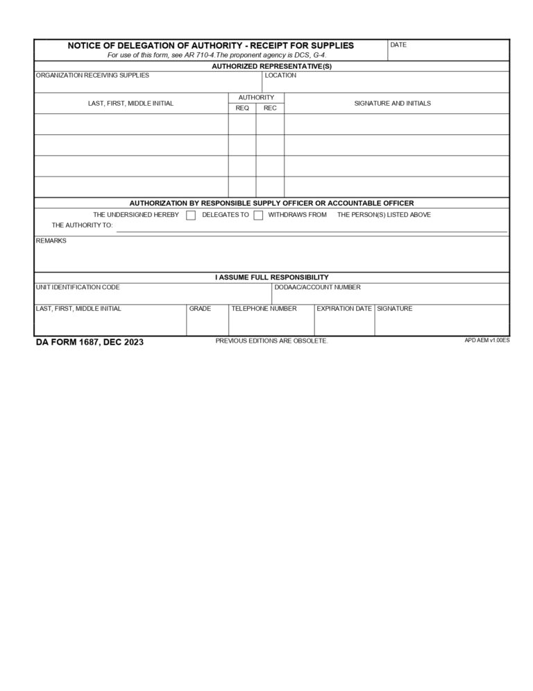 DA FORM 1687 Fillable - Army Pubs 1687 PDF | DA Forms 2024