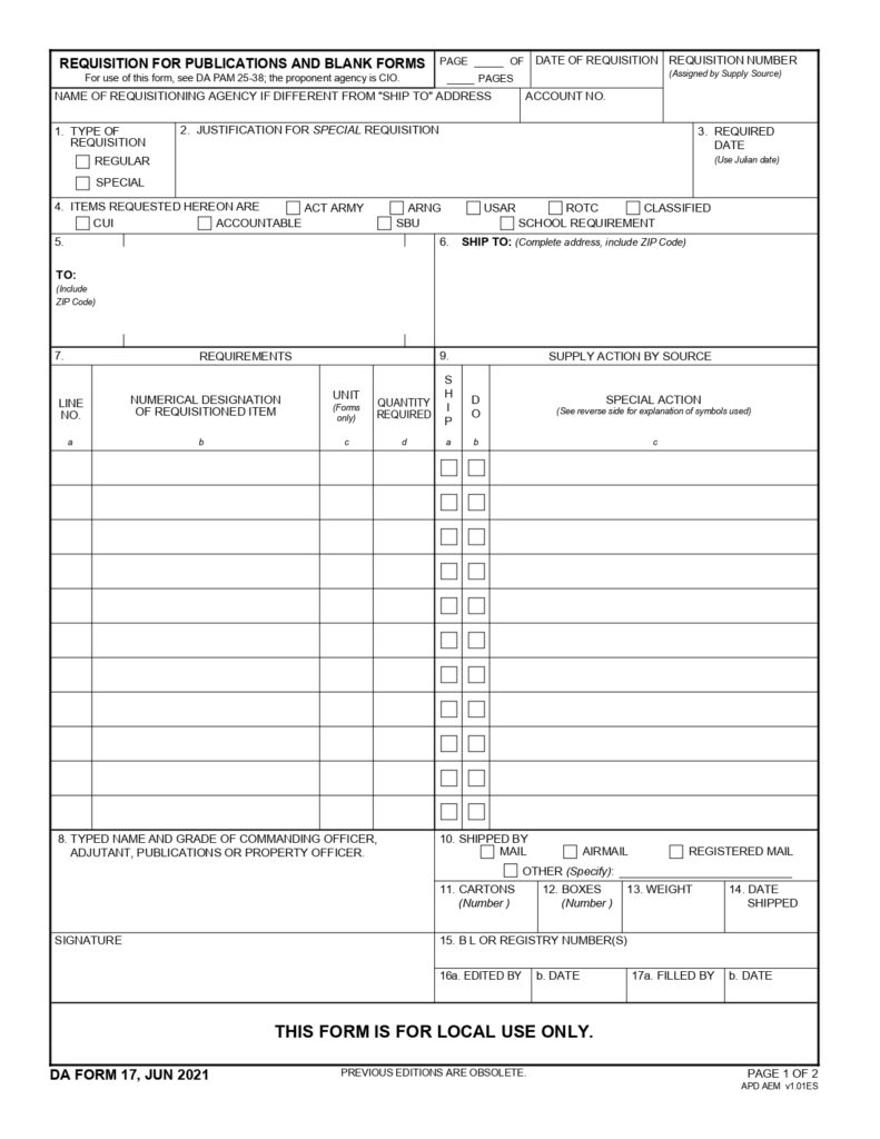 DA FORM 17 - Requisition For Publications And Blank Forms_page-0001