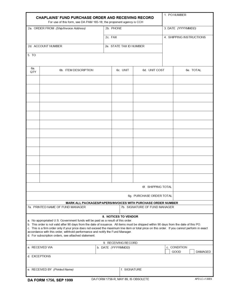 DA FORM 1756 - Chaplains Fund Purchase Order And Receiving Record_page-0001