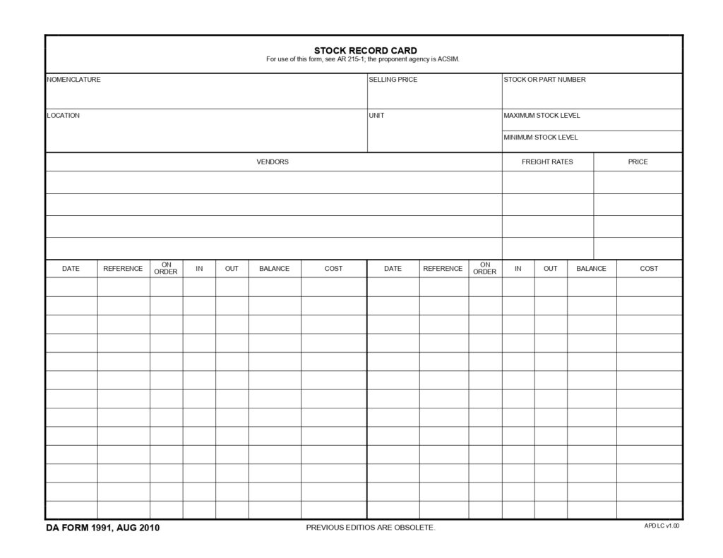 DA FORM 1991 - Stock Record Card_page-0001