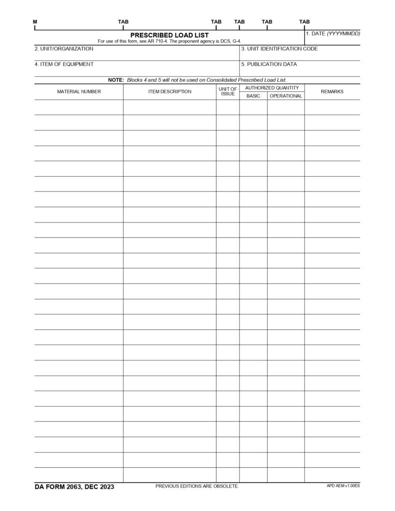 DA FORM 2063 Fillable - Army Pubs 2063 PDF | DA Forms 2024