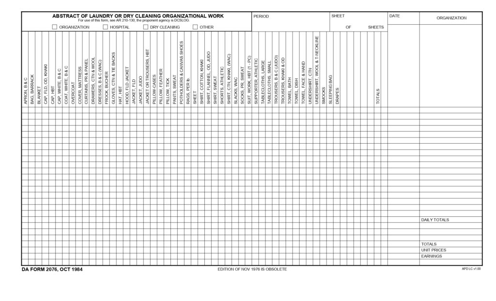 DA FORM 2076 - Abstract Of Laundry Or Dry Cleaning Organizational Work_page-0001