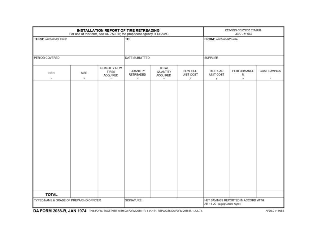 DA FORM 2088-R - Installation Report Of Tire Retreading (LRA)_page-0001