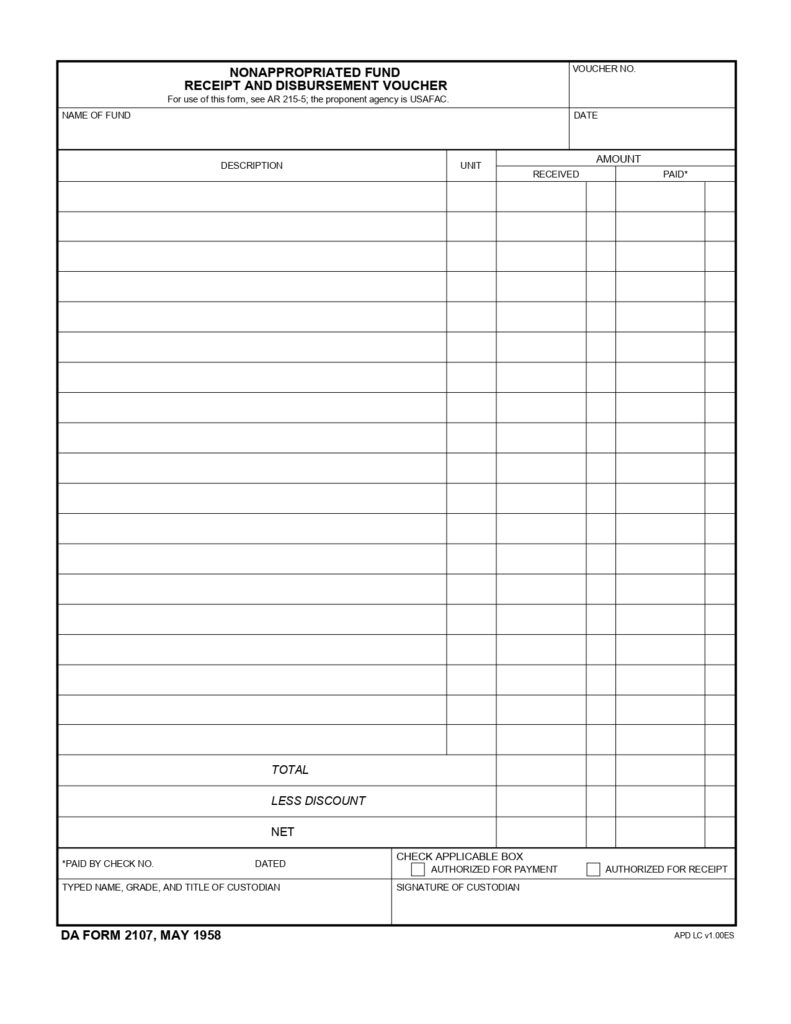 DA FORM 2107 - Nonappropriated Fund - Receipt And Disbursement Voucher_page-0001