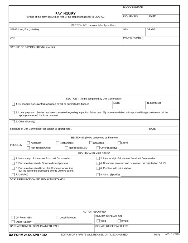 DA FORM 2142 - Pay Inquiry_page-0001