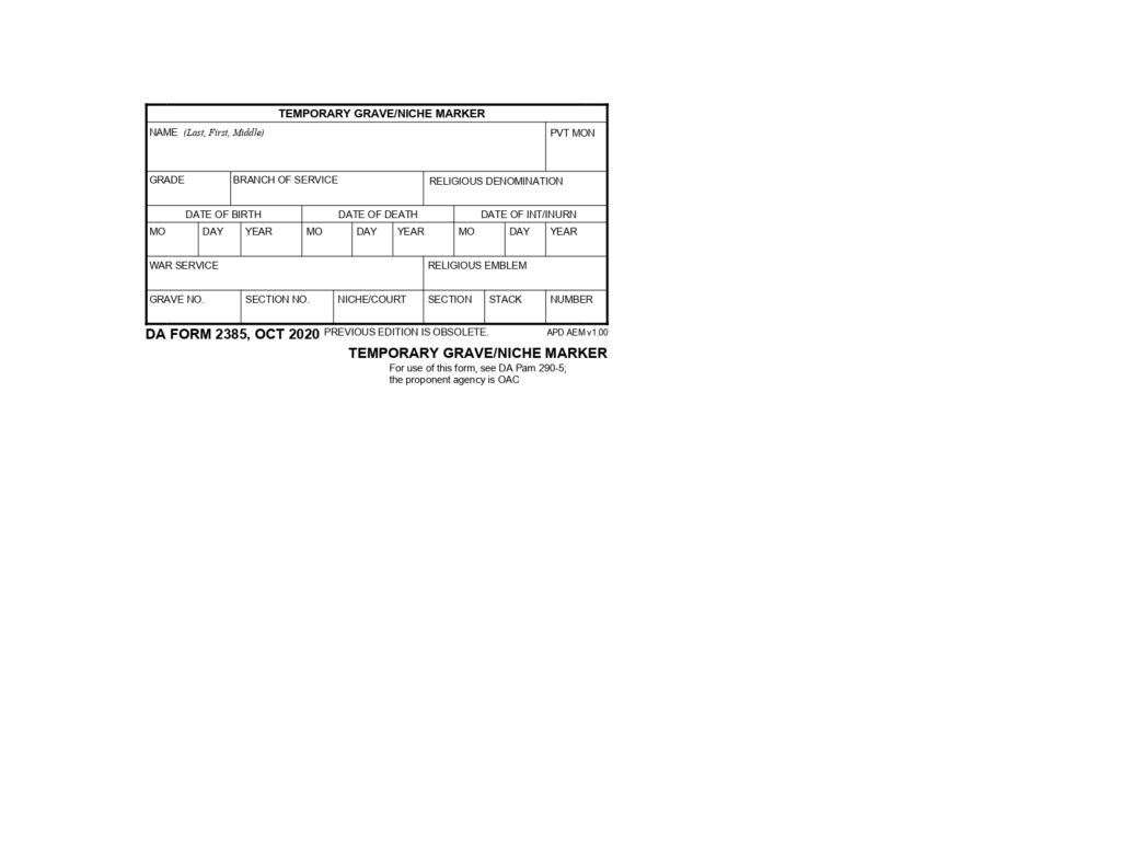 DA FORM 2385 - Temporary Grave-Niche Marker_page-0001