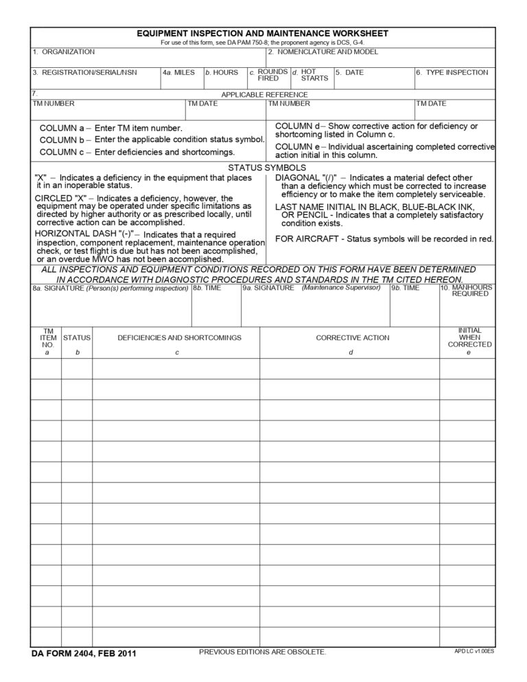 DA FORM 2404 Fillable - Army Pubs 2404 PDF | DA Forms 2024