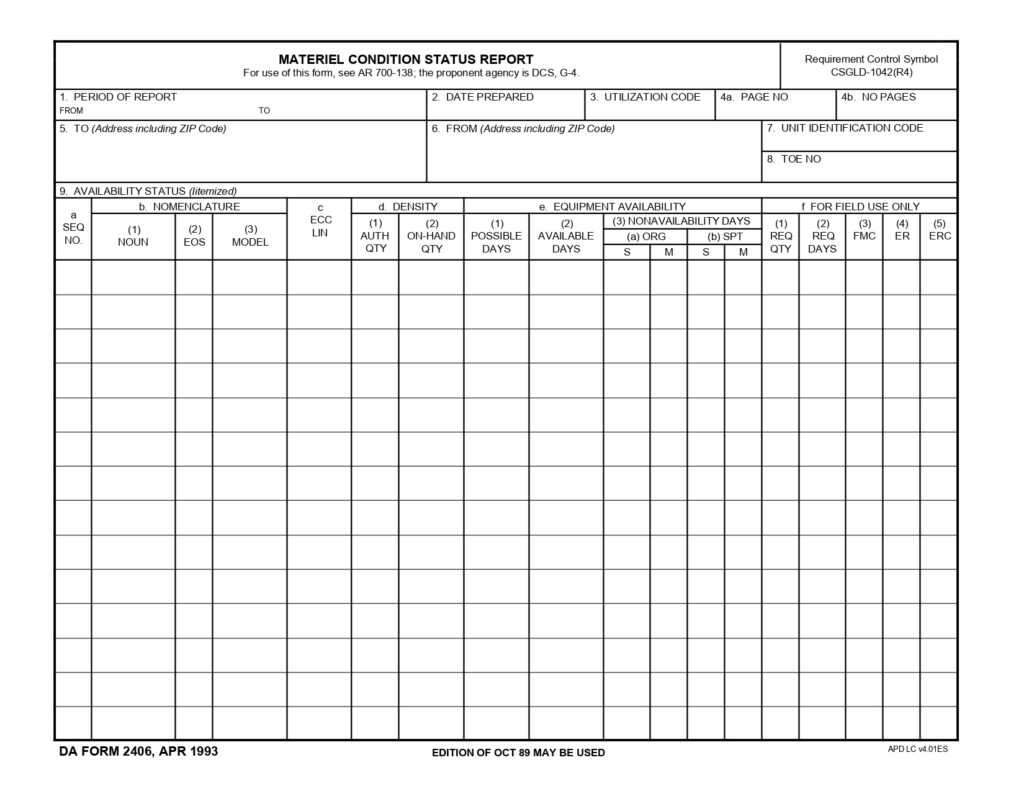 DA FORM 2406 Fillable Army Pubs 2406 PDF DA Forms 2024