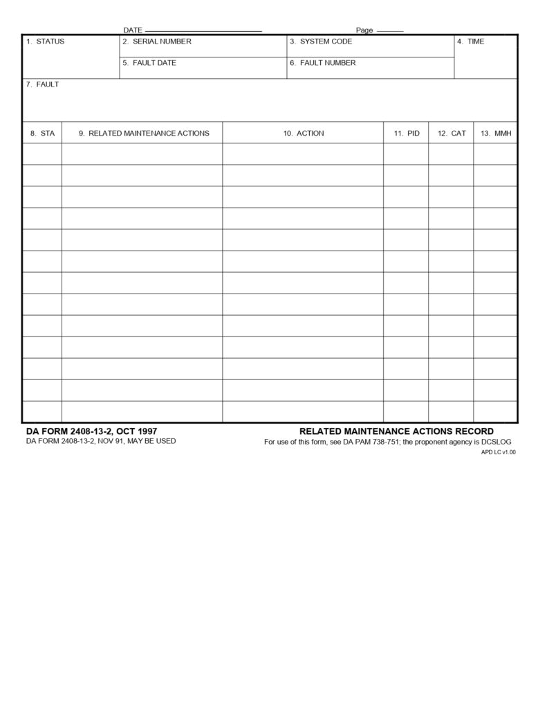 DA FORM 2408-13-2 - Related Maintenance Actions Record_page-0001