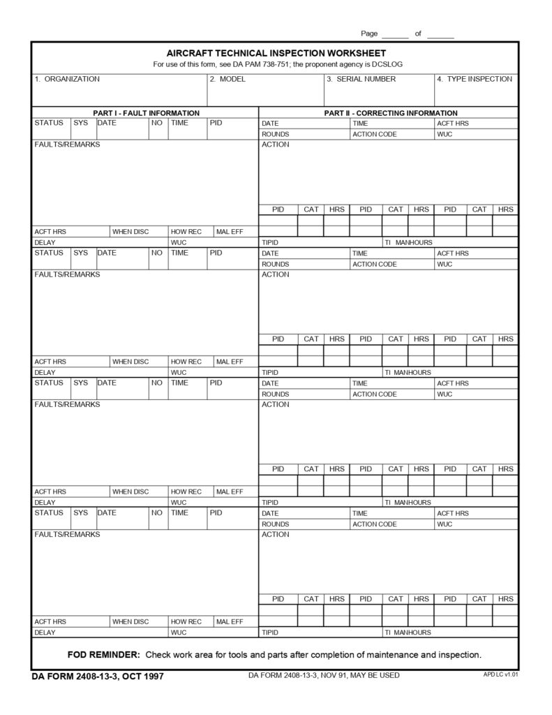 DA FORM 2408-13-3 - Aircraft Technical Inspection Worksheet_page-0001