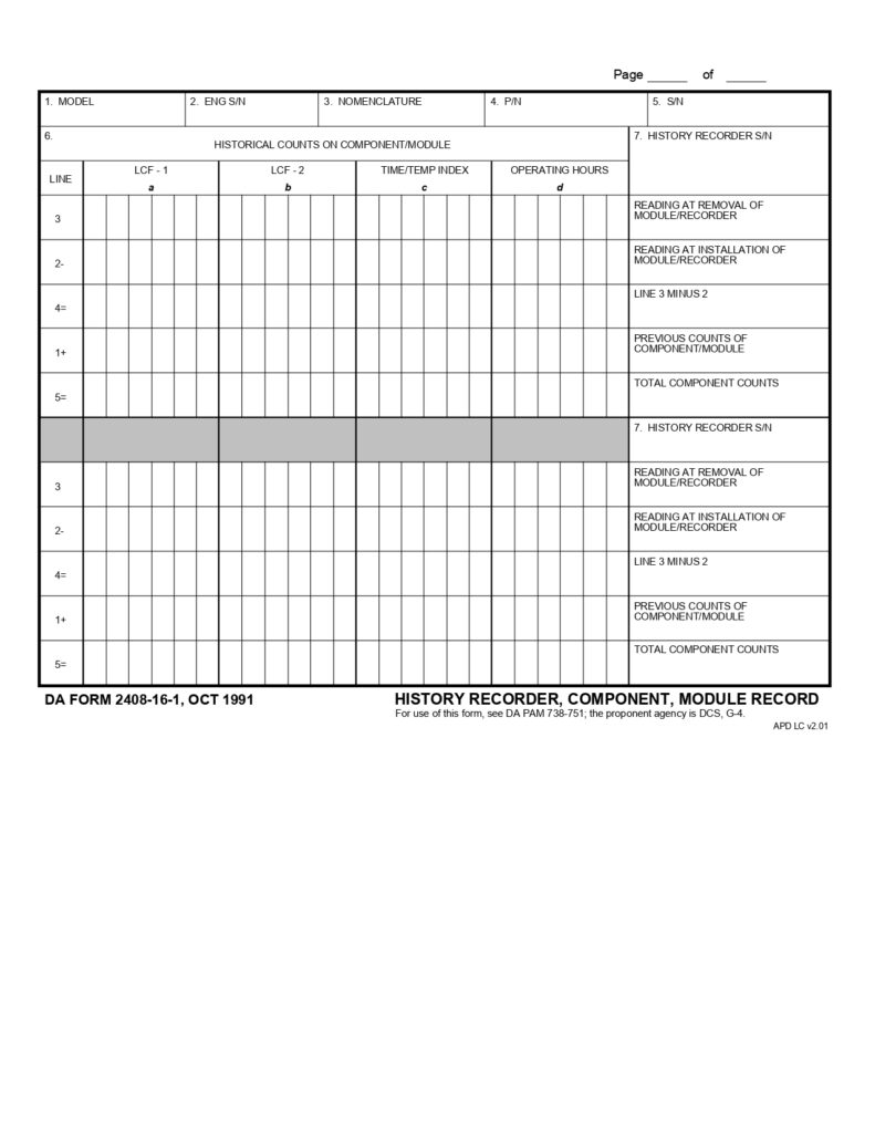 DA FORM 2408-16-1 - History Recorder, Component, Module Record_page-0001