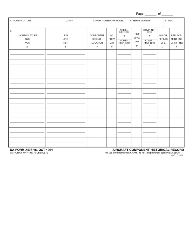 DA FORM 2408-16 - Aircraft Component Historical Record_page-0001