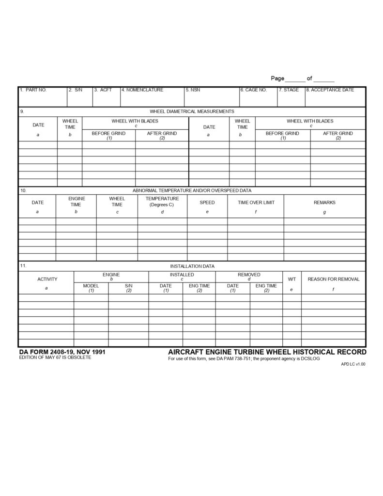 DA FORM 2408-19 - Aircraft Engine Turbine Wheel Historical Record_page-0001