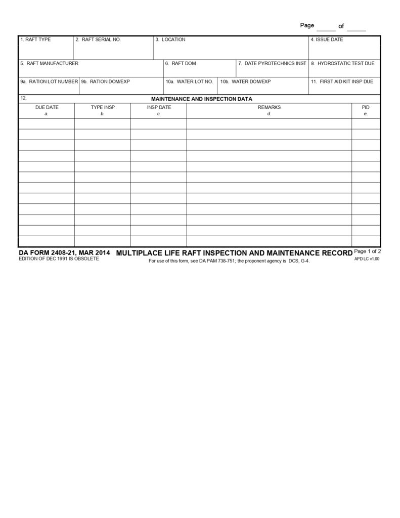 DA FORM 2408-21 - Multiplace Life Raft Inspection And Maintenance Record_page-0001