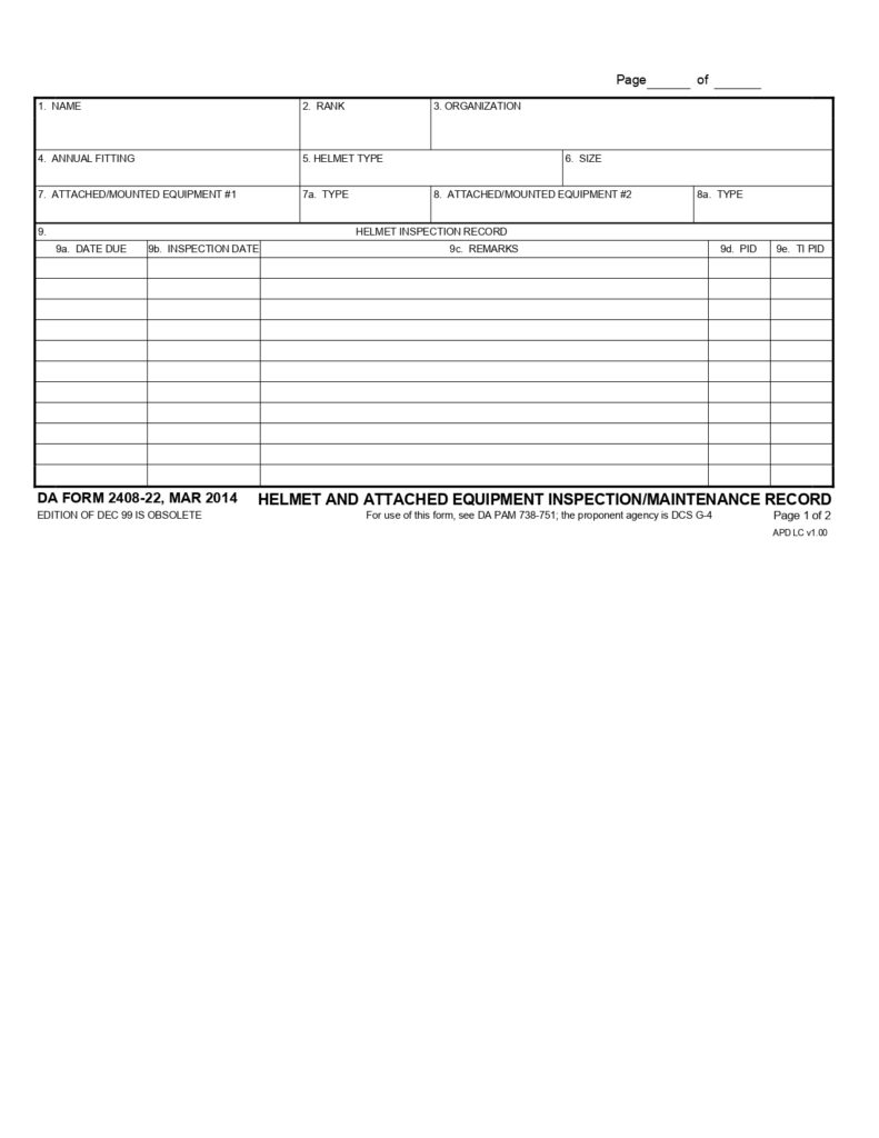 DA FORM 2408-22 - Helmet And Attached Equipment Inspection-Maintenance Record_page-0001