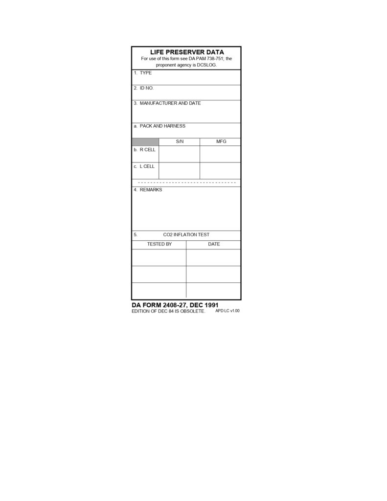 DA FORM 2408-27 - Life Preserver Data_page-0001