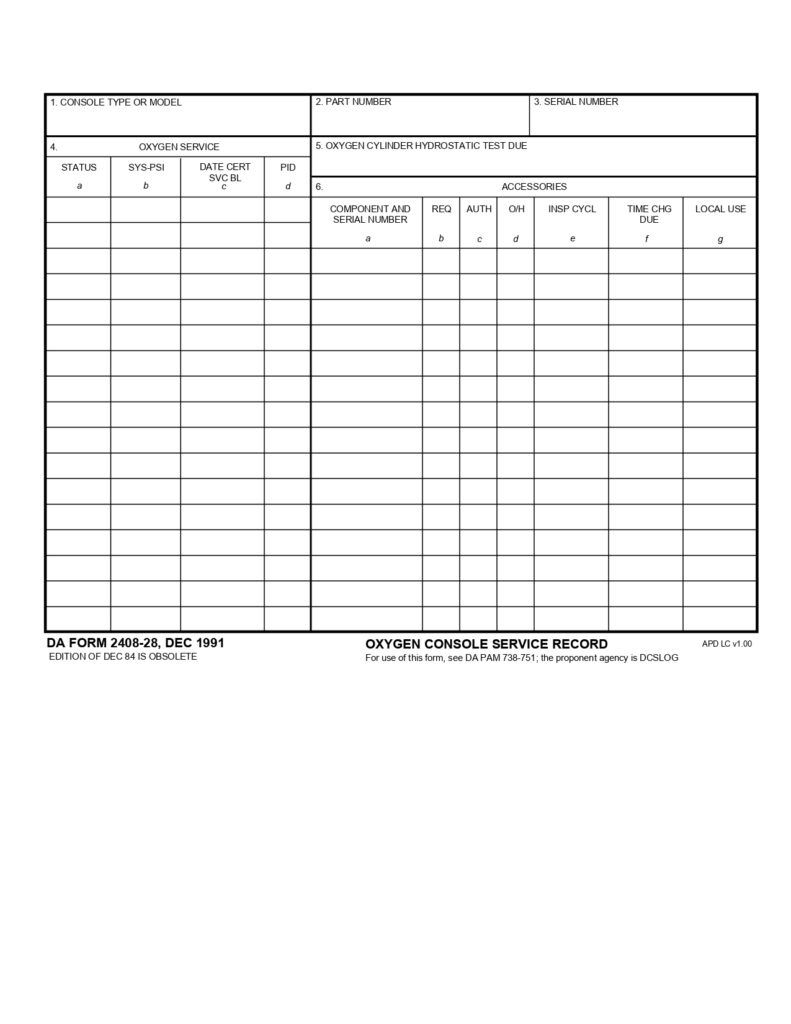 DA FORM 2408-28 - Oxygen Console Service Record_page-0001