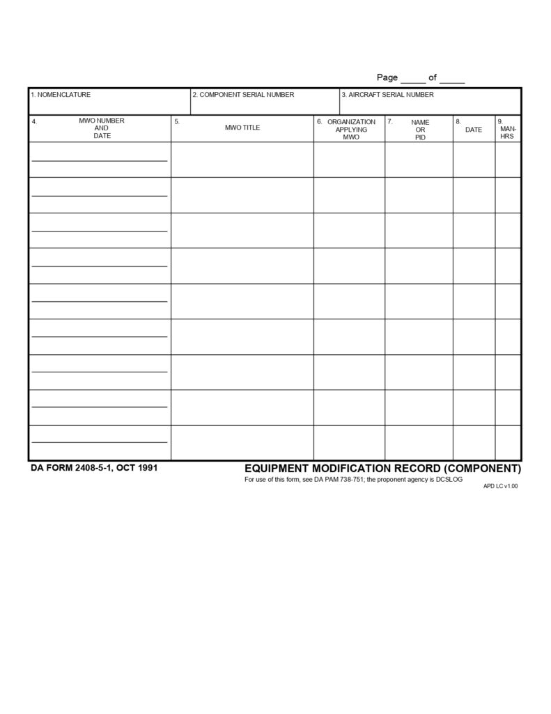 DA FORM 2408-5-1 - Equipment Modification Record (Component)_page-0001