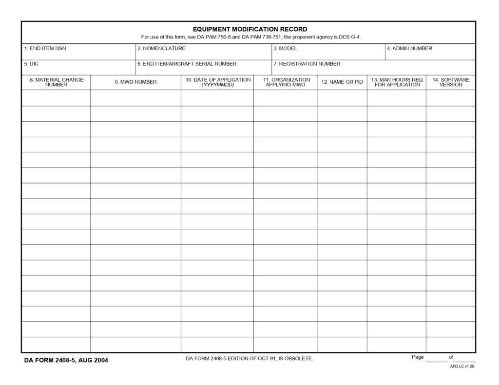 DA FORM 2408-5 - Equipment Modification Record_page-0001