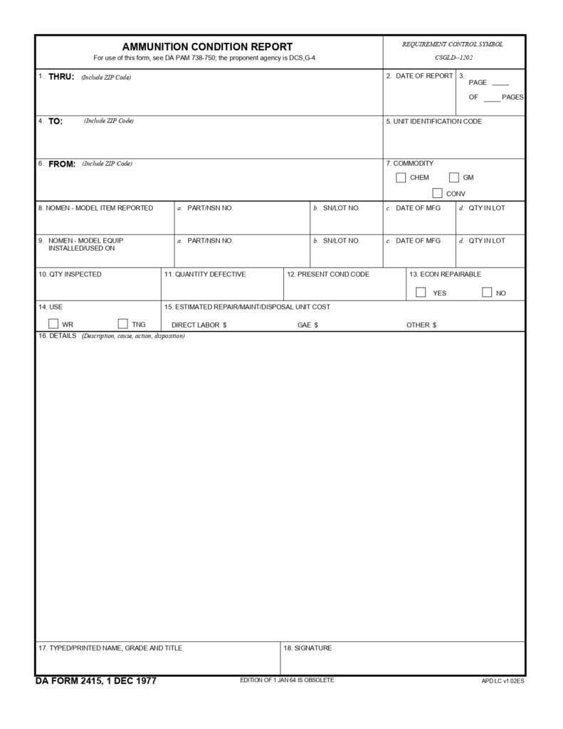 DA FORM 2415 - Ammunition Condition Report_page-0001