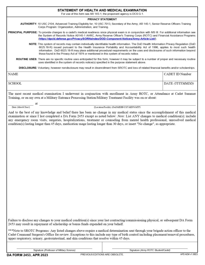 DA FORM 2453 - Statement Of Health And Medical Examination_page-0001