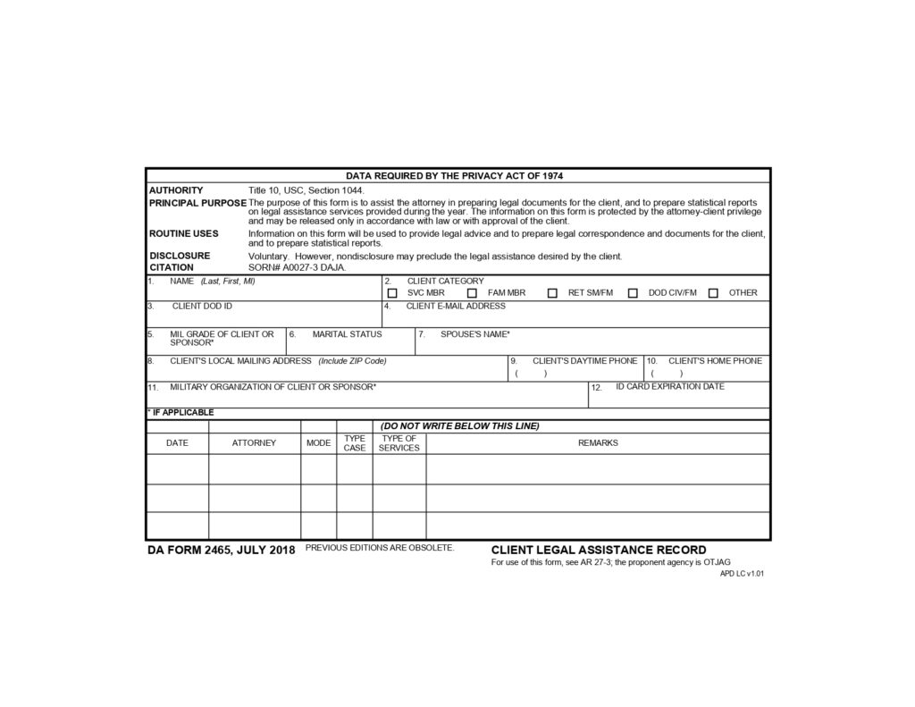 DA FORM 2465 - Client Legal Assistance Record_page-0001