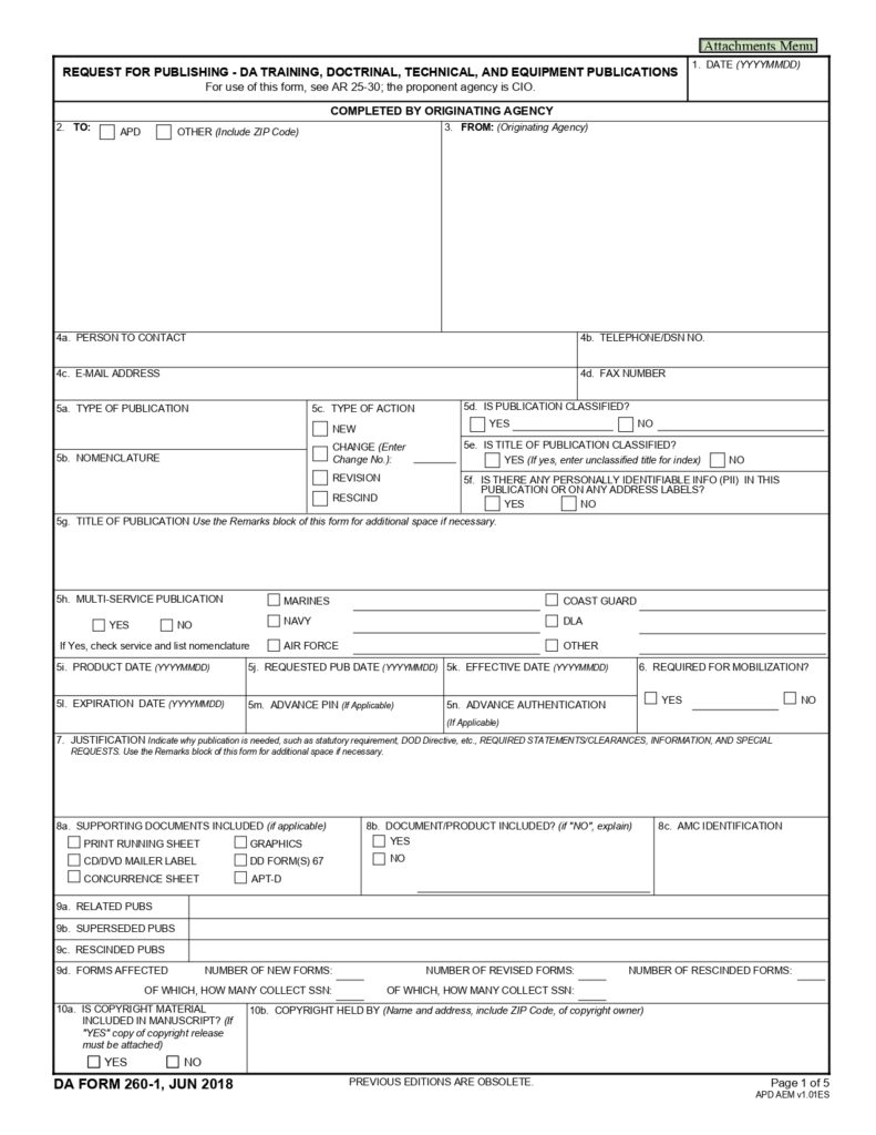 DA FORM 260-1 - Request For Publishing - Da Training, Doctrinal, Technical, And Equipment Publications_page-0005