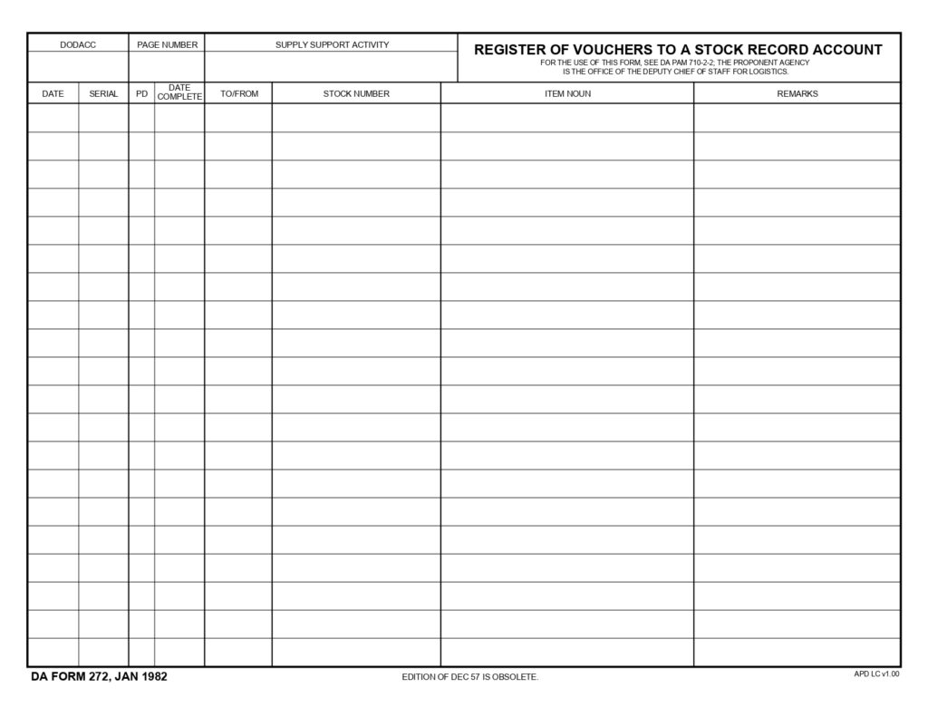 DA FORM 272 - Register Of Vouchers To Stock Record Account_page-0001