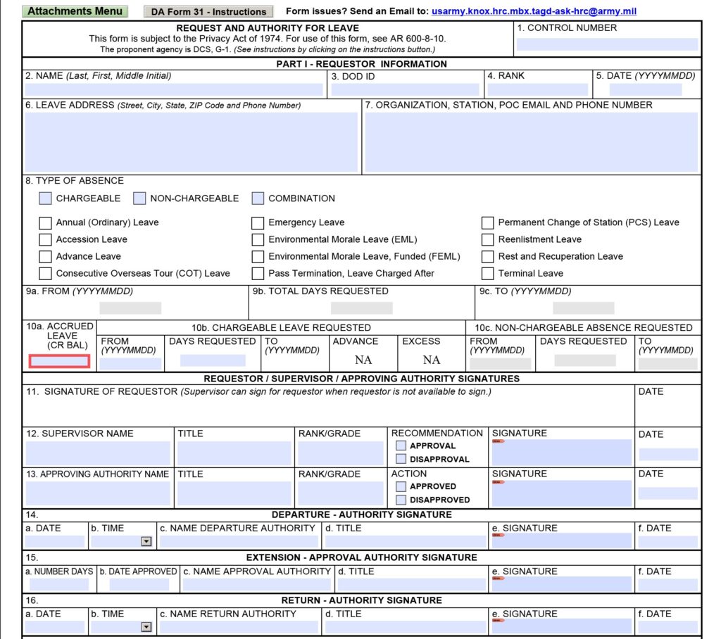 DA FORM 31 - Request And Authority For Leave