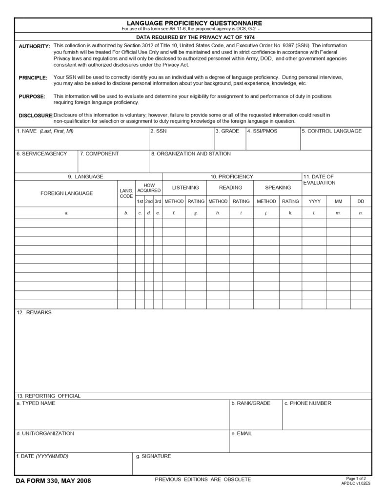 DA FORM 330 - Language Proficiency Questionnaire_page-0001