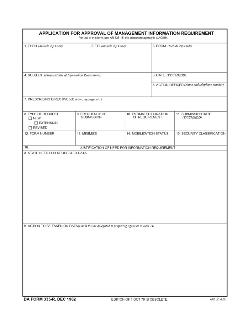 DA FORM 335-R - Application For Approval Of Management Information Requirement (LRA)_page-0001