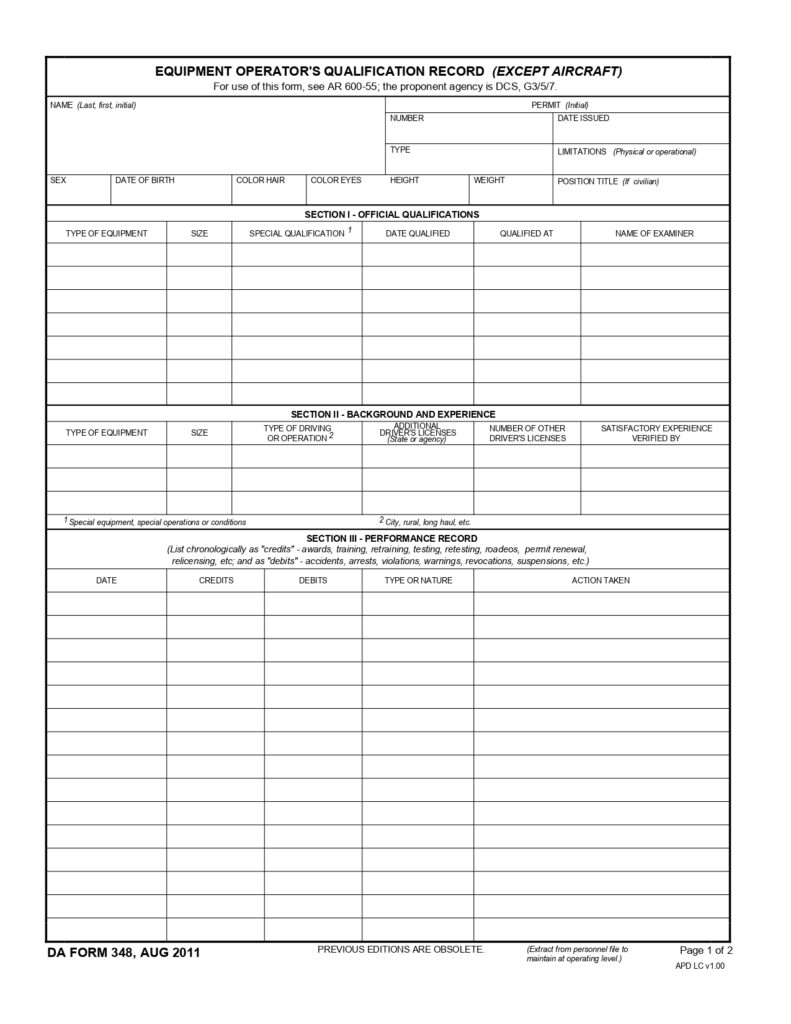 DA FORM 348 - Equipment OperatorS Qualification Record (Except Aircraft)_page-0001