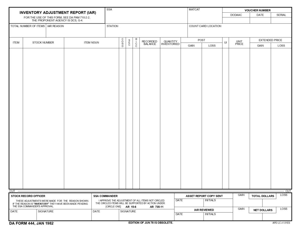 DA FORM 444 - Inventory Adjustment Report (IAR)_page-0001