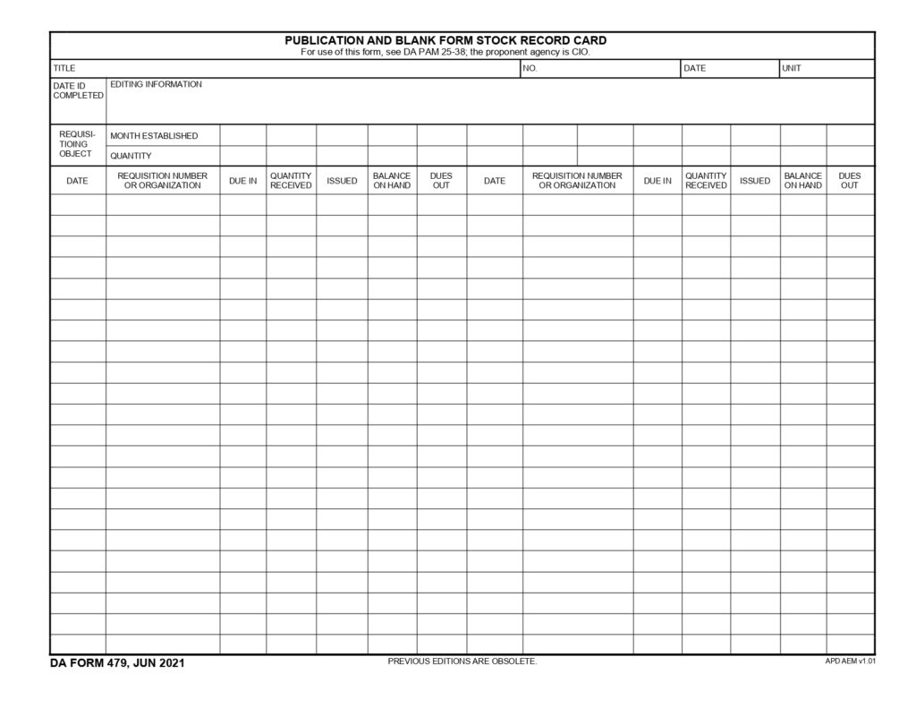 DA FORM 479 - Publication And Blank Form Stock Record Card (Vertical File)_page-0001