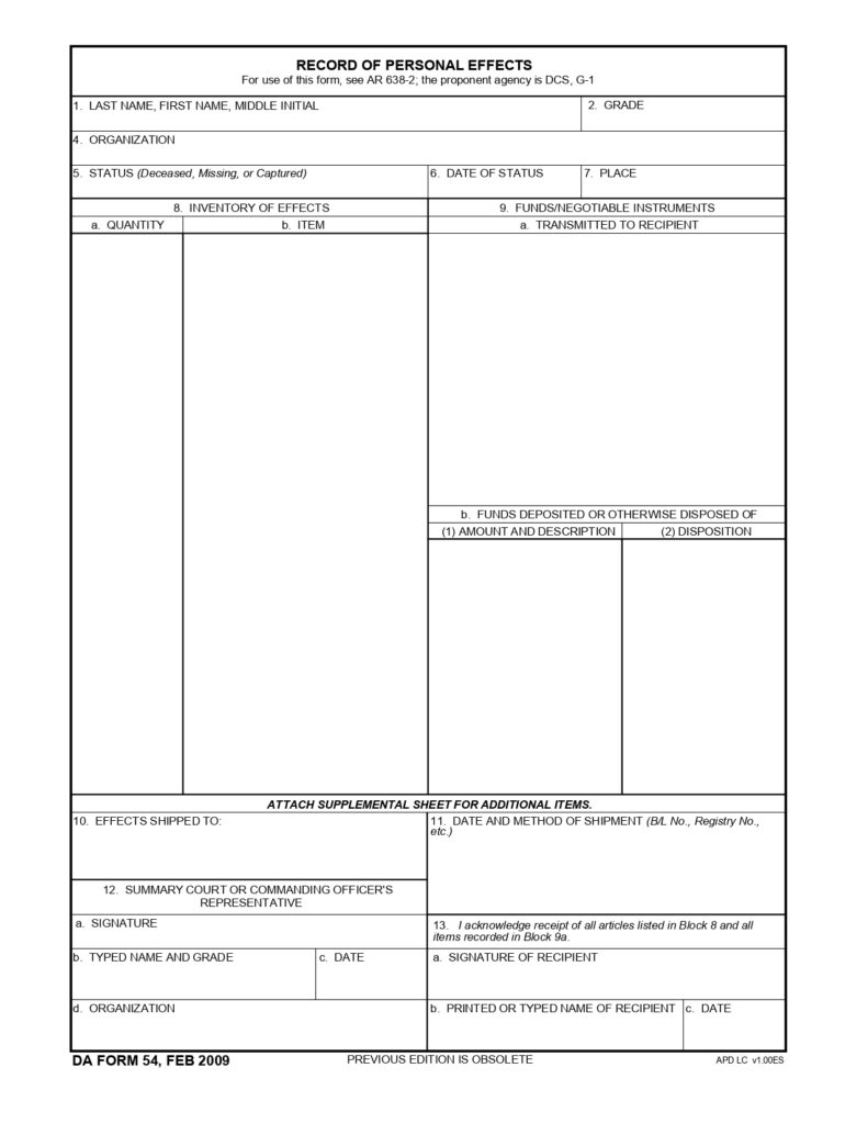 DA FORM 54 - Record Of Personal Effects_page-0001