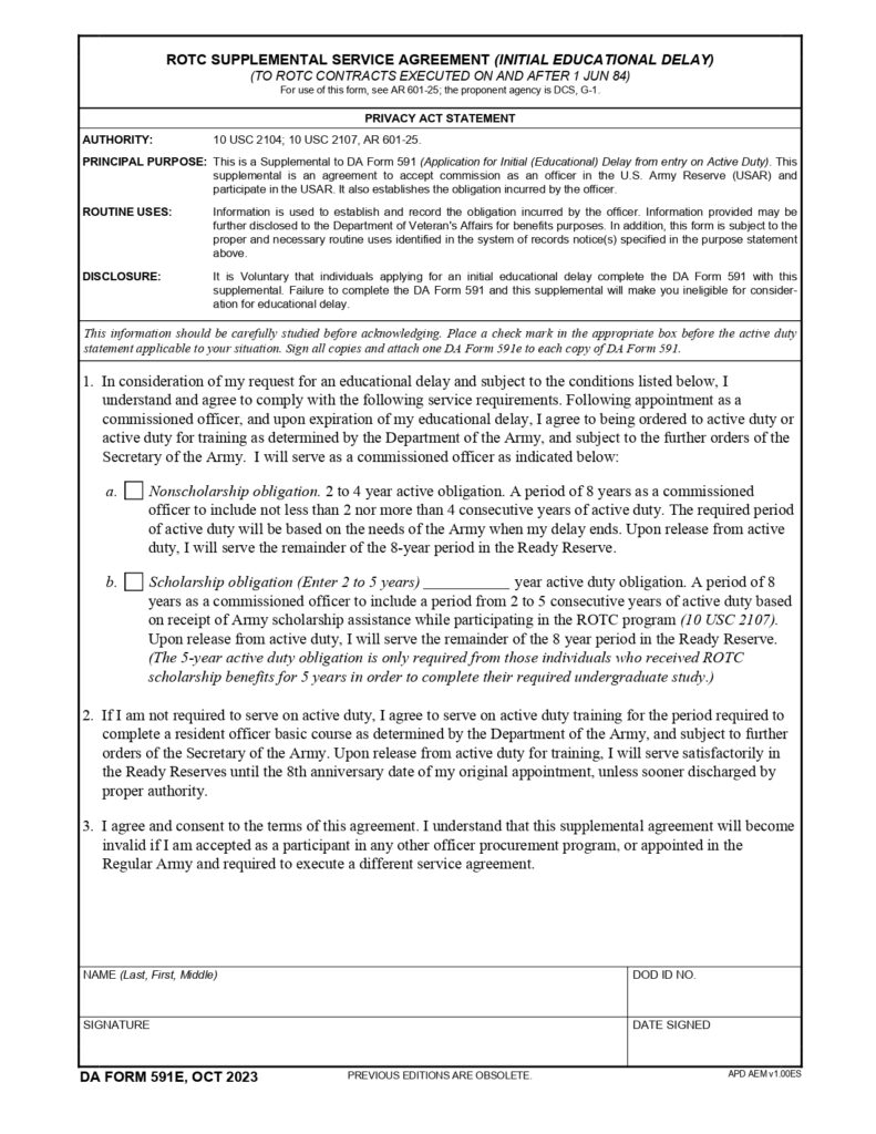 DA FORM 591E - Rotc Supplemental Service Agreement (Initial Educational Delay)_page-0001