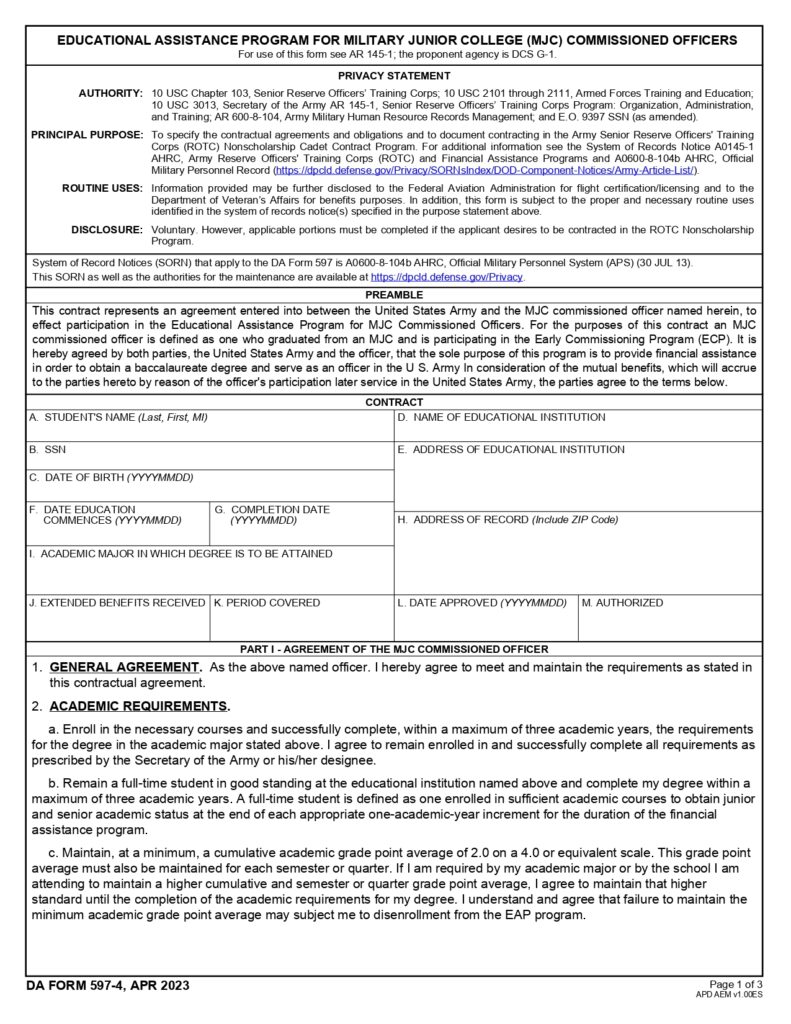 DA FORM 597-4 - Educational Assistance Program For Military Junior College (MJC) Commissioned Officers_page-0001