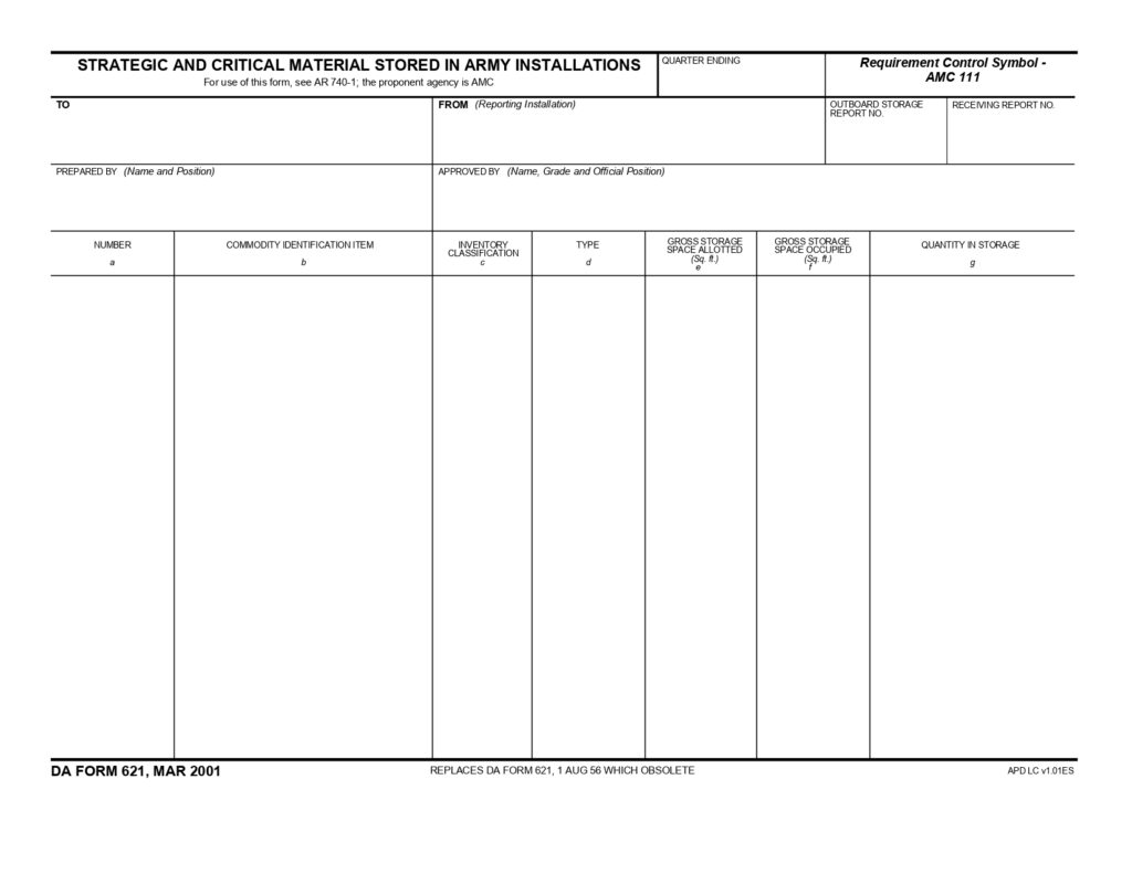 DA FORM 621 - Strategic And Critical Material Stored In Army Installations_page-0001