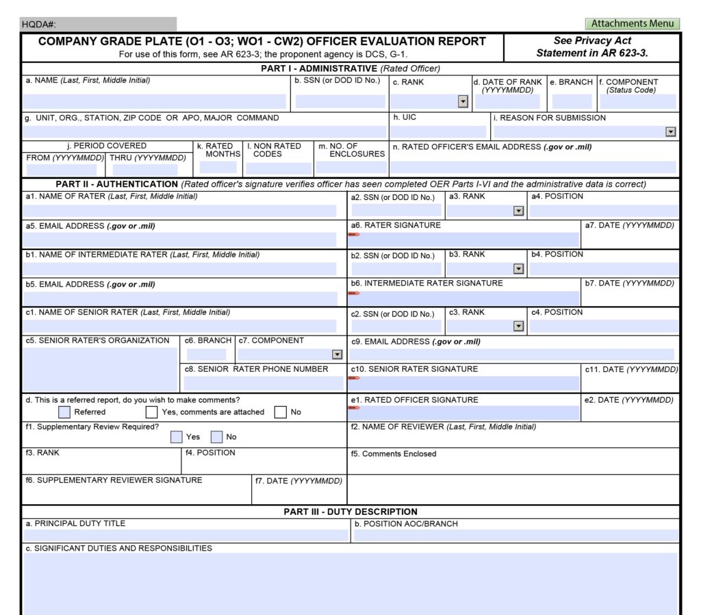 DA FORM 67-10-1 - Company Grade Plate (O1 - O3; WO1 - CW2) Officer Evaluation Report