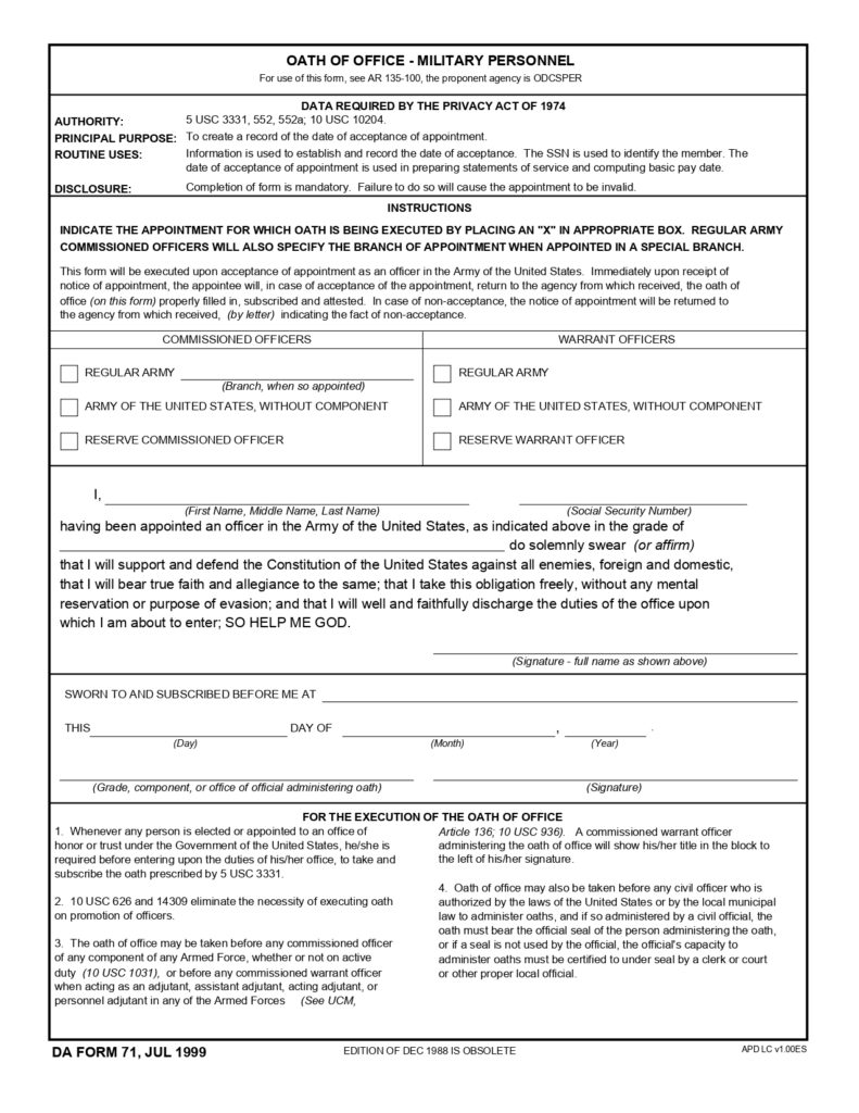 DA FORM 71 - Oath Of Office - Military Personnel_page-0001