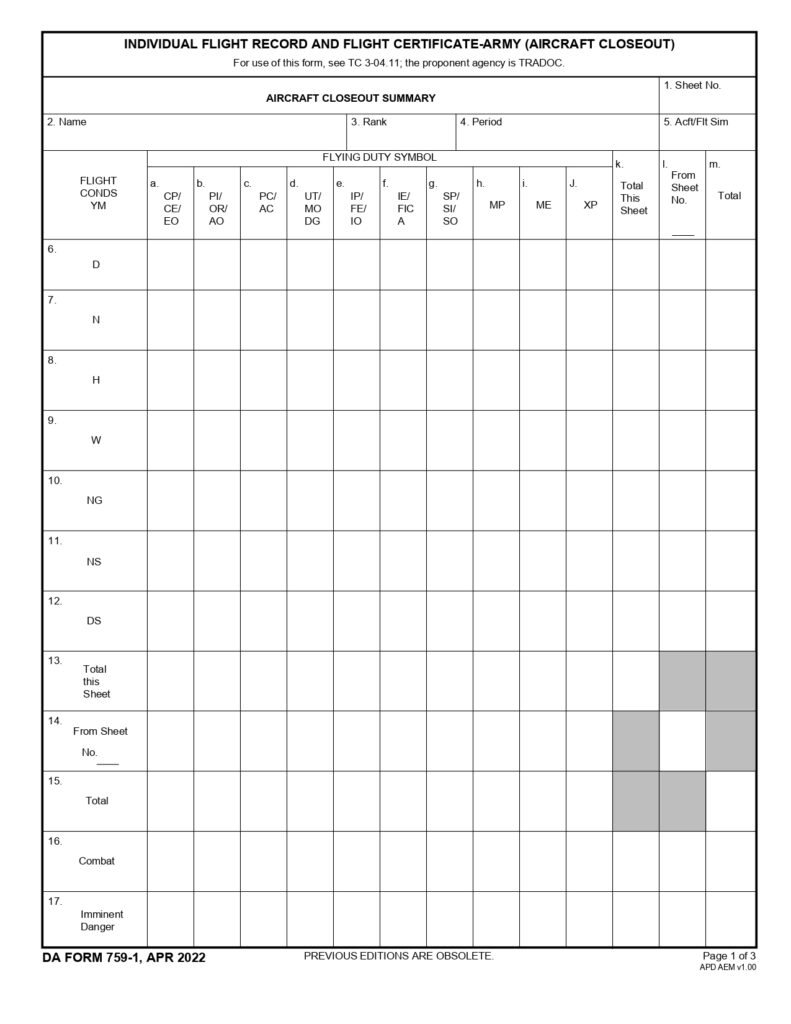 DA FORM 759-1 - Individual Flight Record And Flight Certificate-Army (Aircraft Closeout)_page-0001